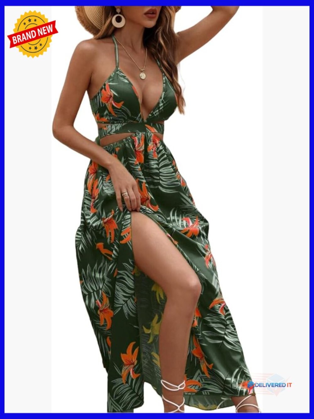 Women's V-Neck Tie Back Floral Maxi Dress Summer Casual Beach Vacation